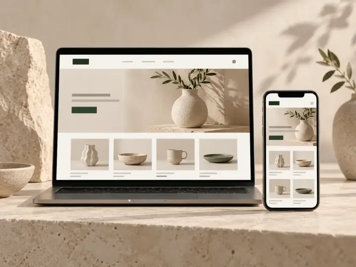 Responsive brand website mockup on device frame