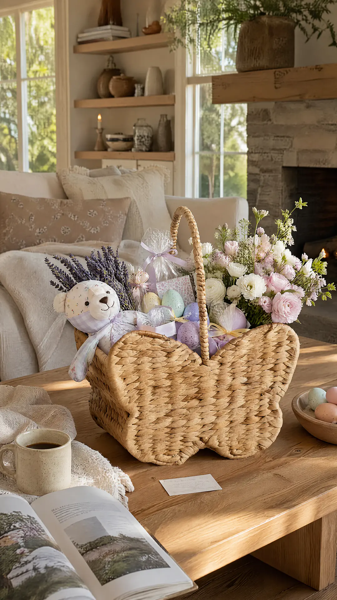 Butterfly seagrass basket styled in a calm interior setting