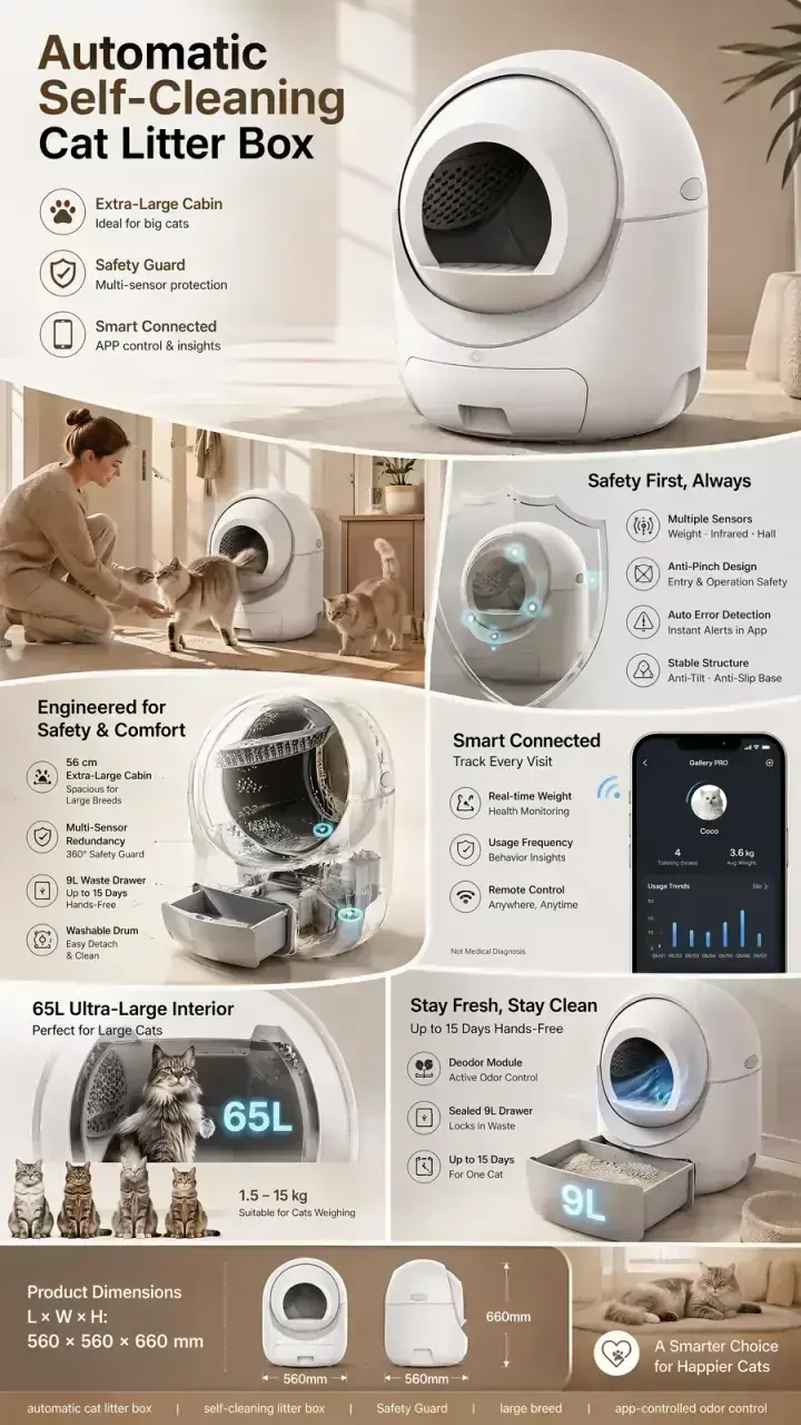 Gallery PRO features — Triple Safety Guard, hands-free auto sift, IoT App monitoring, drawstring zero-contact disposal