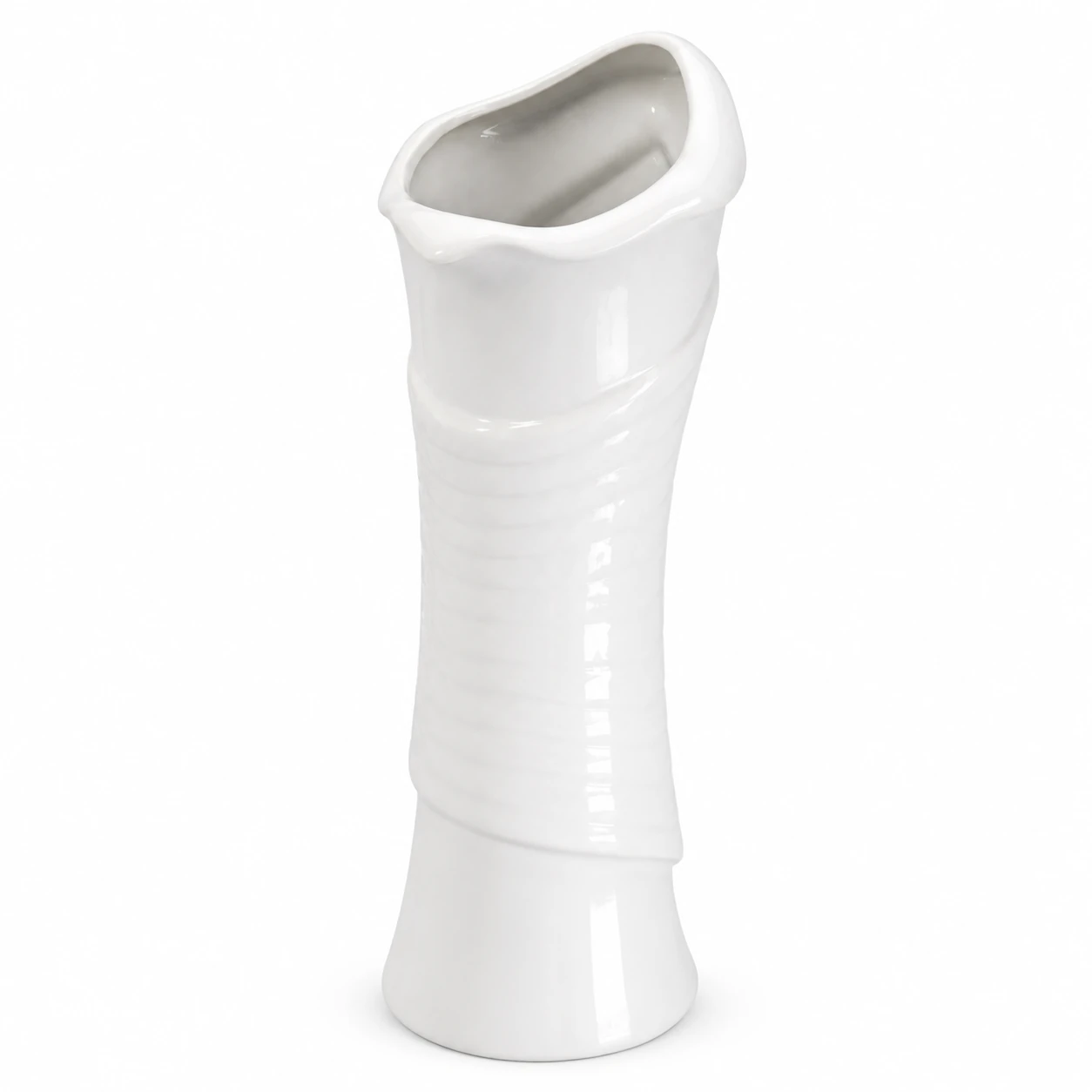 Actual product photo of the Lunara Blanc Wave Vase — white studio, wave rim and spiral body