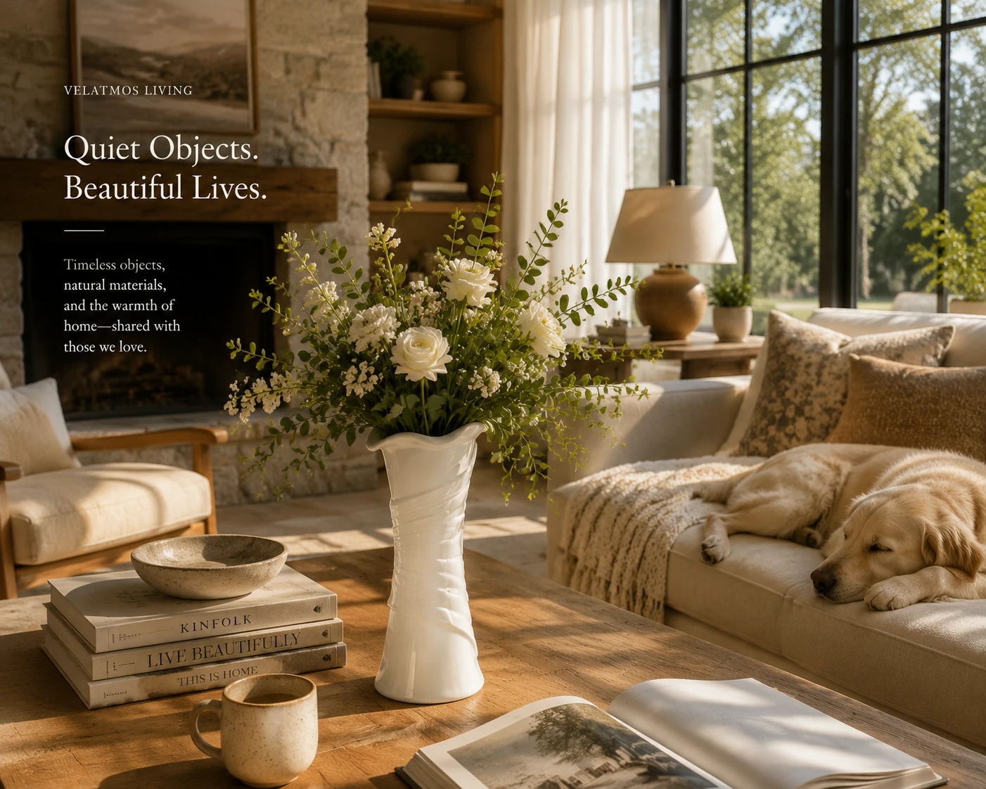 Lunara Blanc Wave Vase — Velatmos living editorial with lifestyle scenes