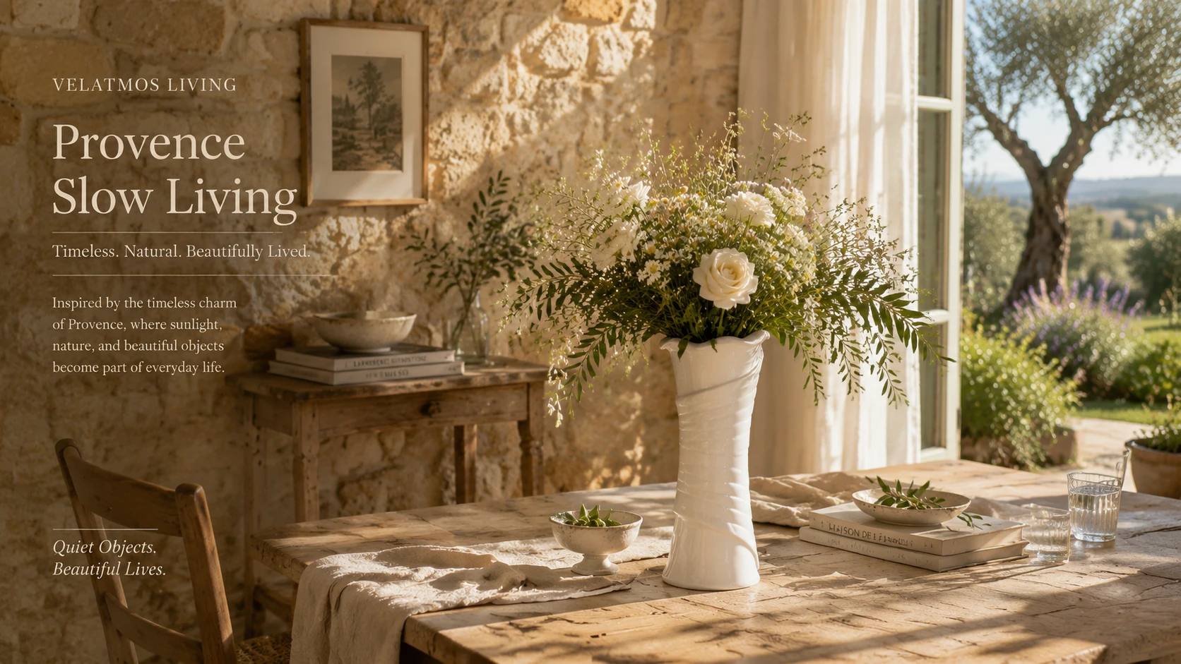 Lunara Blanc Wave Vase in a Provençal slow-living interior with soft afternoon light
