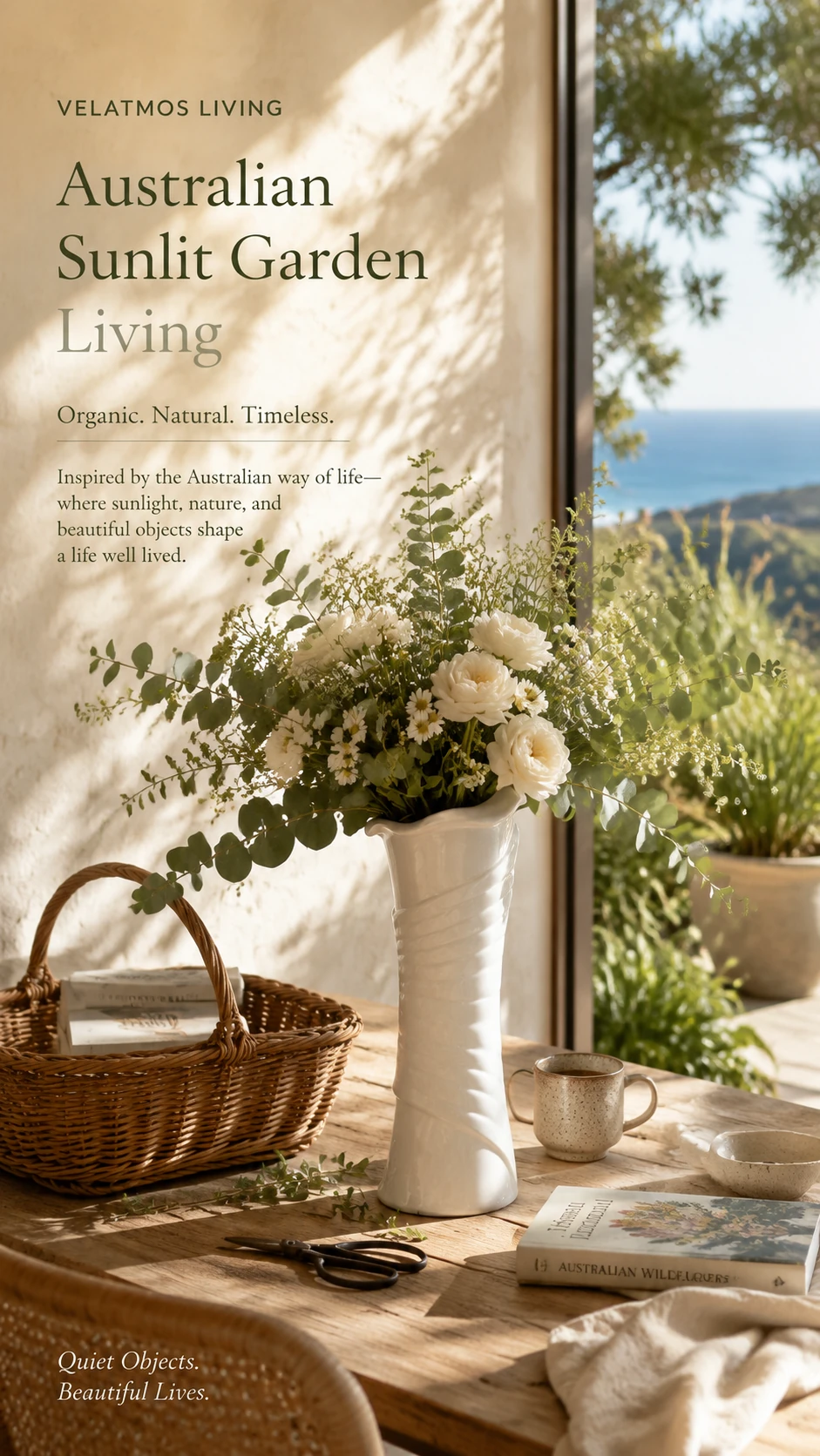 Lunara Blanc Wave Vase in a sunlit Australian garden setting