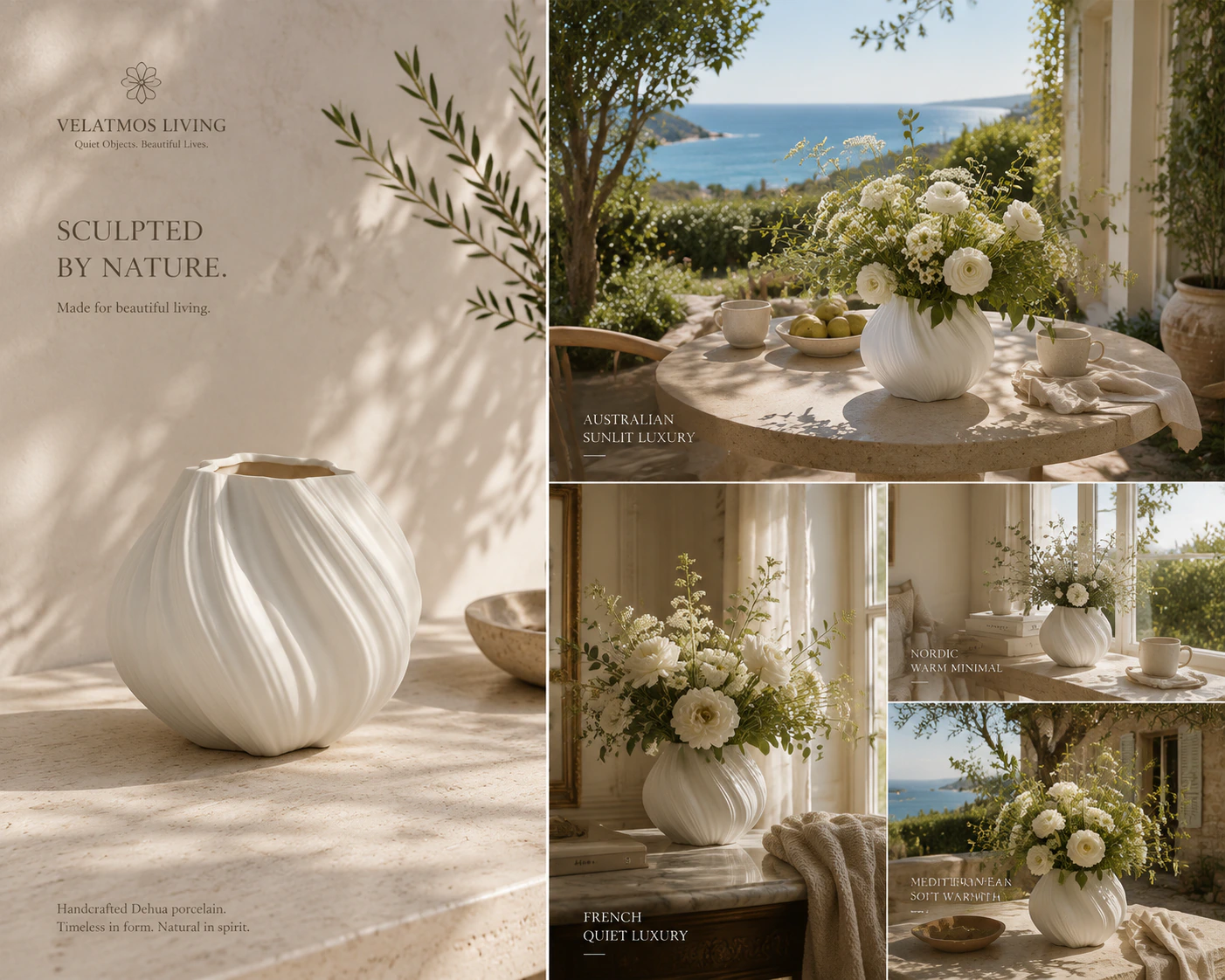 Lunara Flow Orb Vase — Velatmos living editorial with lifestyle scenes