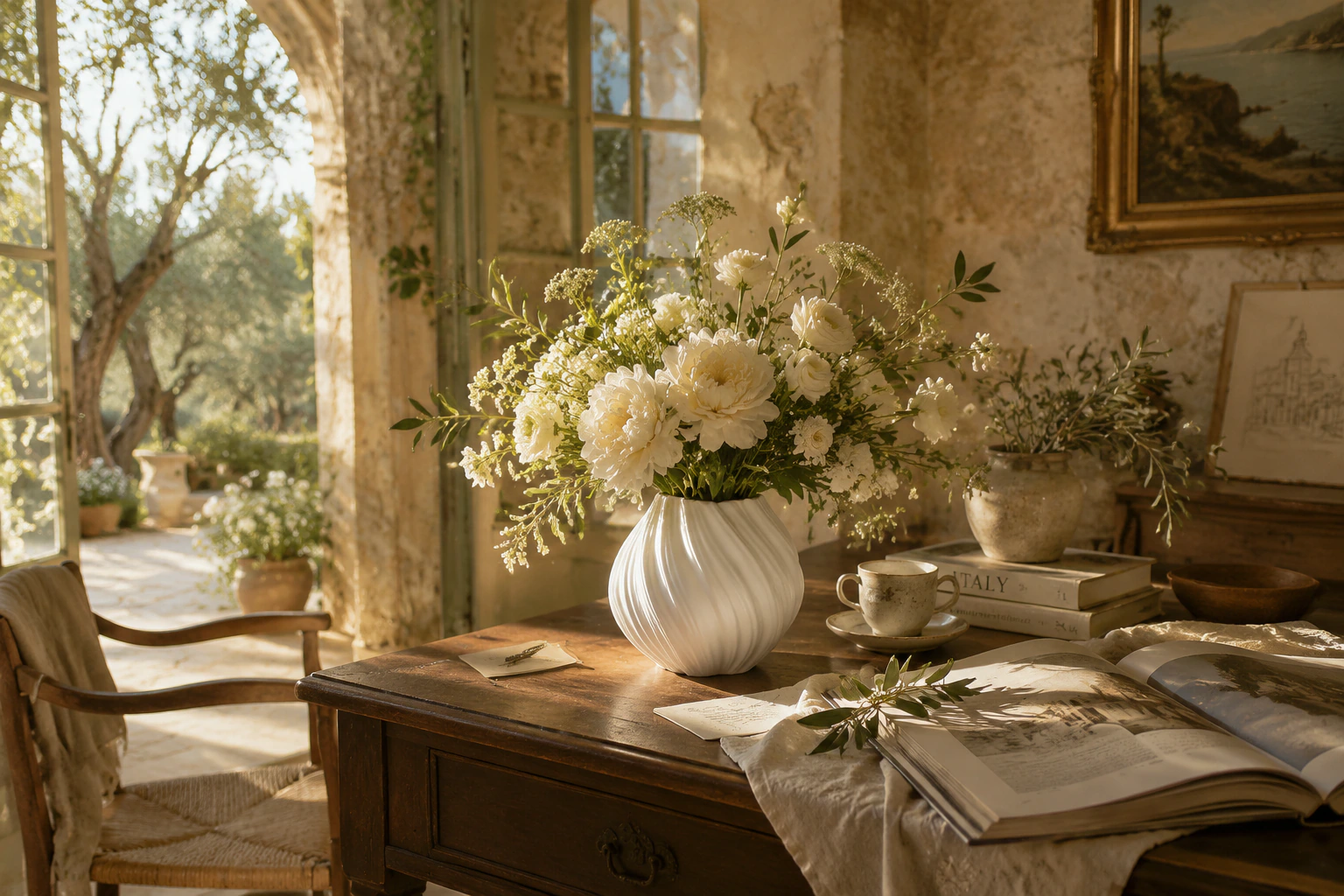 Lunara Flow Orb Vase in an English garden room